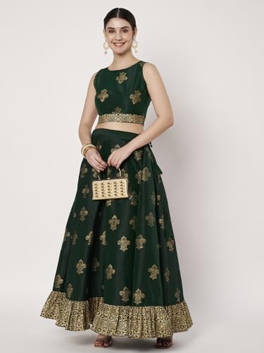 studio rasa Women's Dupion Block Printed Back-tie Readymade Blouse for Festive Wedding Party (TPWC725BL75S_Green-2_Small)