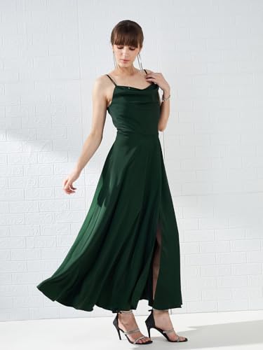 Latin Quarters Women's Green Sleeveless Solid Cowl Neck Party Maxi Dress_S