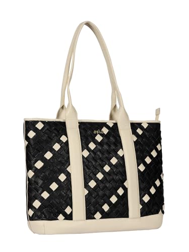 eske Paloma Genuine Leather Braided Tote Bag For Women (Vanilla Black)