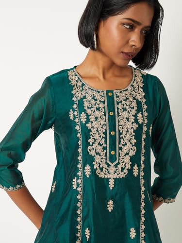Max Women Embroidered A-line Kurta (Green_M)