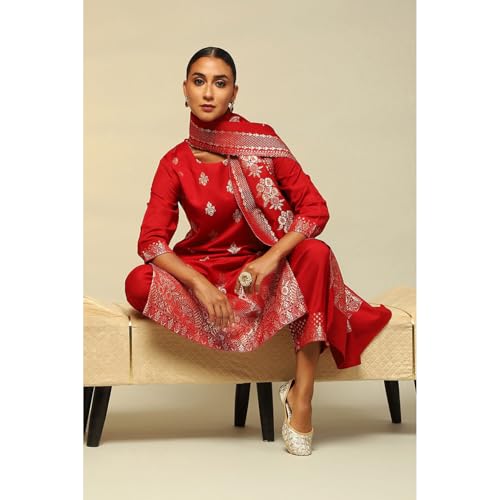 Rangriti Women's Acrylic Kurta Set (WNTRWR19625AW24RED_Red
