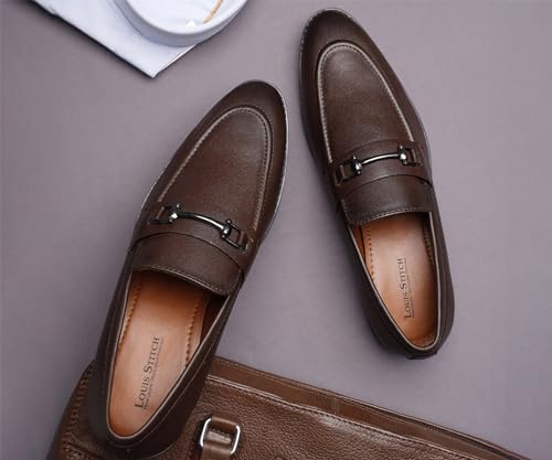 LOUIS STITCH Men's Brunette Brown Shoes Slipon Style Comfortable Moccasins with Buckle for Men (Size-8UK)(RGMCAB)