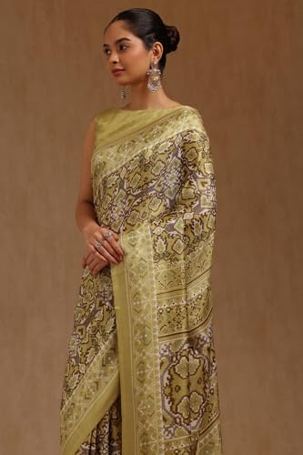 Soch Womens Light Olive Art Silk Ethnic Motif Saree