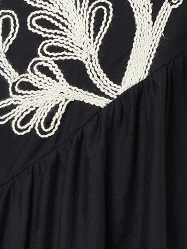 Max Women Embroidered Tiered Midi Dress (Black_S)