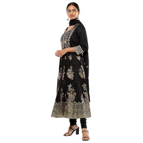 BIBA Women's Black Polyester Blend Anarkali Suit Set_42