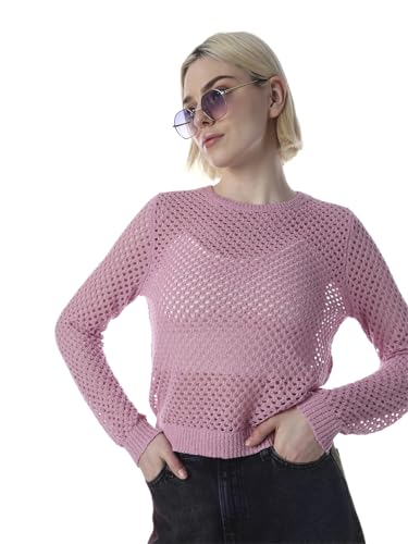 ONLY Women's Self Design Regular Fit Pink Top