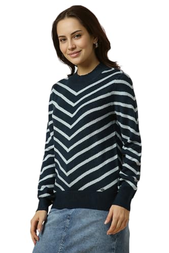Allen Solly Women's Acrylic Crew Neck Sweater (AHSWCRGPL53581_Navy