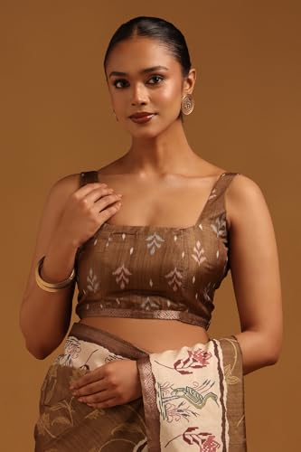 Soch Womens Brown Tussar Botanical Saree