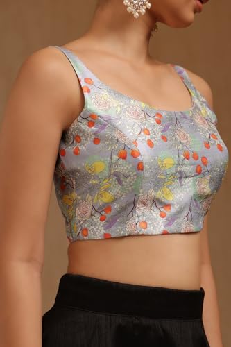 Soch Womens Light Grey Art Silk Floral Print Padded Blouse