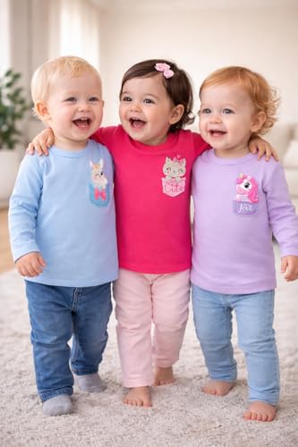 Little Lush Baby Girls (Infants Full Sleeves) Regular Fit Cotton T-Shirt Pack of 3 | 2-3 Y, Surf + Rani + Lavender (Multicolour)