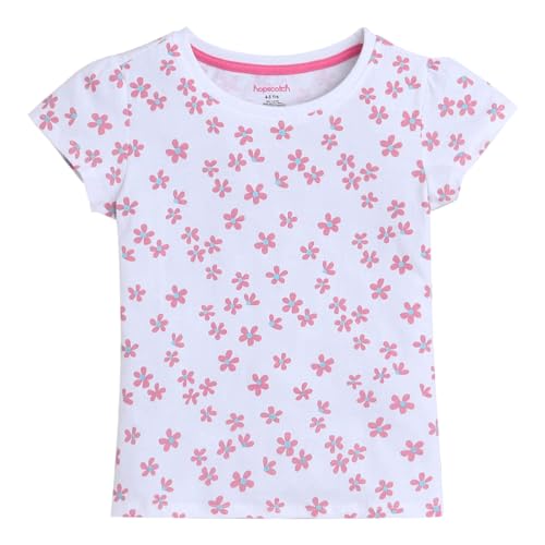 Hopscotch Girls Cotton Printed All-Over Print T-Shirts - Pack of 5 In Multi Color for Ages 7-8 Years