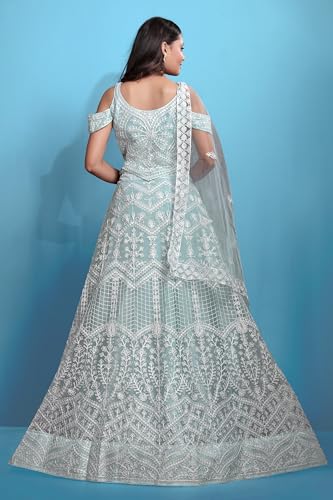 VARNI FABRICS: A lady's First Love Women’s Net Embroidered Lehenga Choli Set Elegant Ethnic Wear for Festive & Wedding Occasions (BLUE)