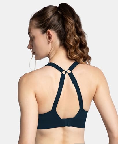 Jockey MI16 Women's Wirefree Padded Soft Touch Microfiber Elastane Stretch Full Coverage Racerback Sports Bra with StayDry Treatment_Pageant Blue_M