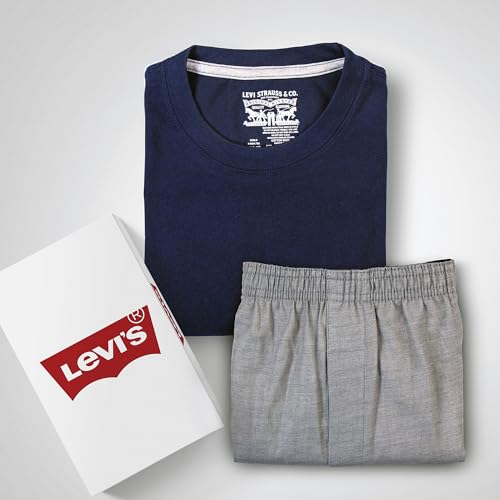 Levis' Men's Regular Fit 100% Cotton Round Neck Half Sleeve T Shirt with Solid Boxer Shorts Set (Navy Blazer/Grey Melange, L)