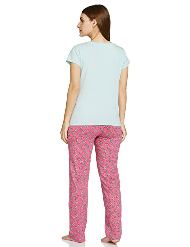 Max Women Printed Round Neck T-Shirt with Elasticated Pyjama,Aqua,XXL