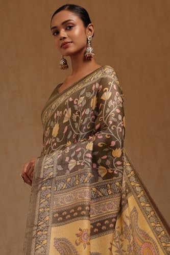 Soch Womens Brown Art Silk Madhubani Print Saree