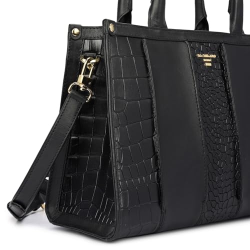 Da Milano Leather Satchel Bag for Women - Black (01742OL)