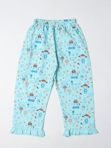 PARILUX Baby Girls’ -Piece Cotton Nightwear Set – Soft Long Sleeve Top with Ruffle & Cartoon Print + Pajama Bottoms | Lightweight, Breathable Sleepwear for Infants & Toddlers Blue