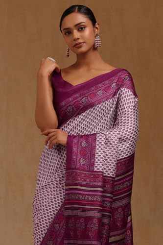 Soch Womens Magenta Art Silk Floral Print Saree