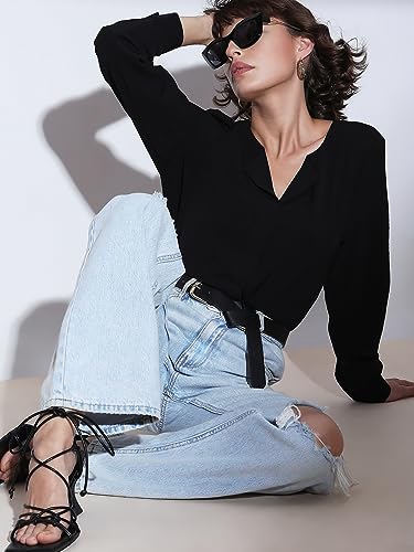 VERO MODA Women Solid Polyester Regular Fit Black Shirt