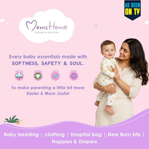 MOM'S HOME Soft Organic cotton Unisex New Born Baby Onesie/BodySuit | 0-3 Months | Pack of 5