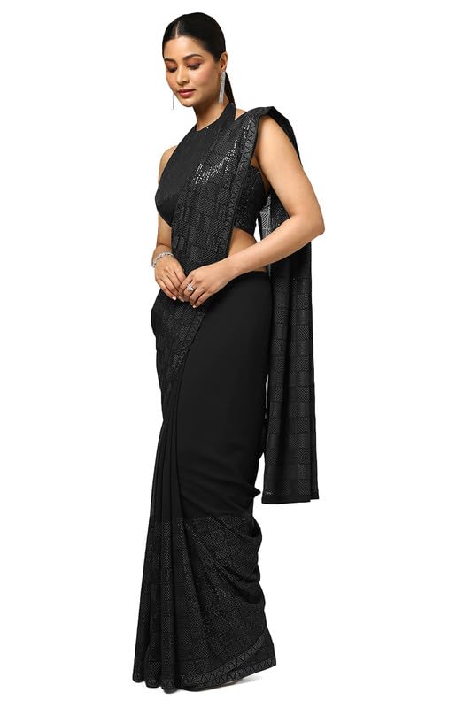 Soch Womens Black Sequin Embellished Georgette Saree With Sequin