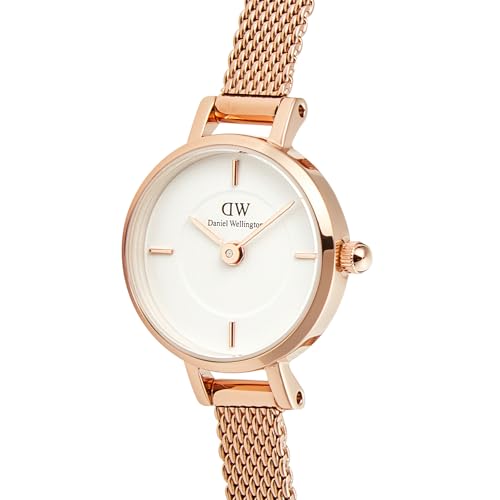 Daniel Wellington Petite Analog Watch for Women with White Round Dial & Rose Gold Stainless Steel Bracelet Band Water Resistant Women's Wrist Watches - DW00100744K