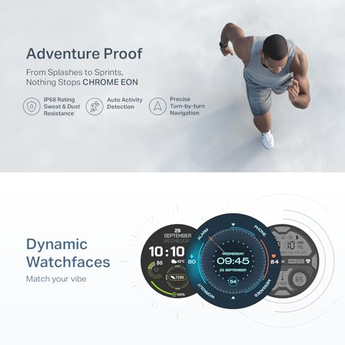 boAt Chrome Eon, Premium Metal Body, 1.43” (3.63 cm) AMOLED Round Display, AI Coach Health Insights, Advanced S1 Processor, Auto Heart Rate, HRV, VO2 Max, Smart Watch for Men & Women (Active Black)
