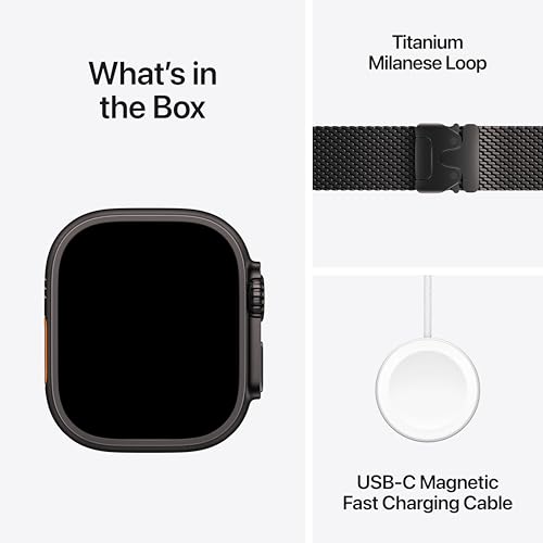 Apple Watch Ultra 3 GPS + Cellular 49mm Black Titanium Case with Black Titanium Milanese Loop - Medium