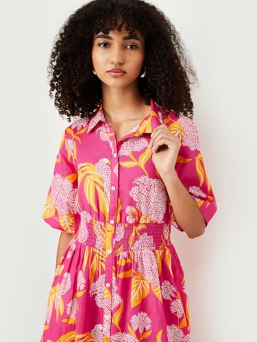 Max Women's Cotton A-Line Midi Dress (TS56004_Multi Multicolour