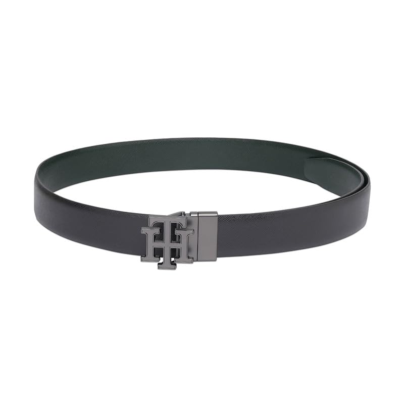TOMMY HILFIGER Leather Belt for Men, Antigua, Medium, Black+Olive