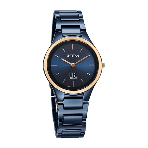 Titan Edge Bicolour Quartz Analog Blue Dial Blue Ceramic Strap Watch for Women/NT2653KC11