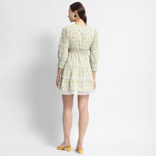 Madame Green Fit and Flare Floral Print Short Dress