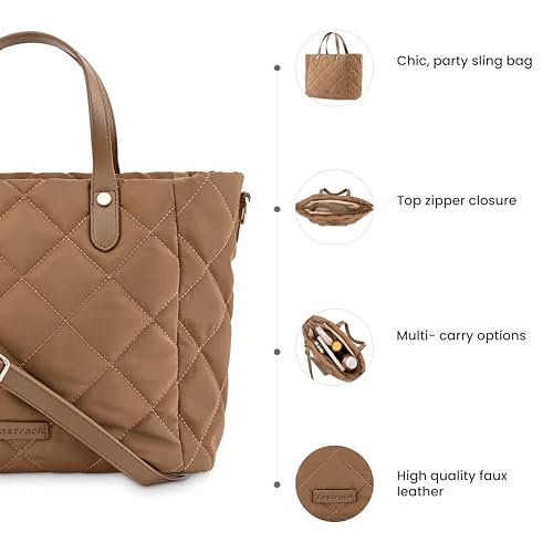 Fastrack Quilted Satchel Bag for Women | Spacious Main Compartment with Dual Handles & Detachable Sling Strap | Premium PU Leather Handbag for Office, College & Daily Use