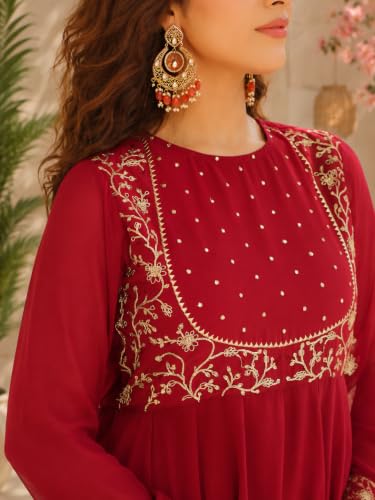 Leeli Peeri Designer Women's Georgette Embroidery Work Kurta Set With Dupatta.