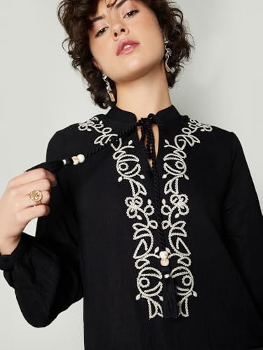 Max Women's Nylon Classic Midi Casual Dress (C24WCLFSEST104_Black