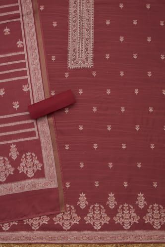 Soch Womens Rust Art Tussar Floral Print Unstitched Dress Material With Pearl
