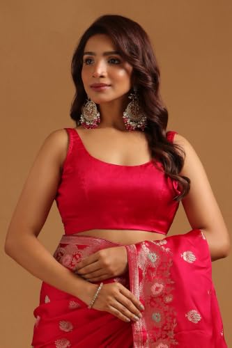 Soch Womens Fuchsia Satin Botanical Zari Woven Saree