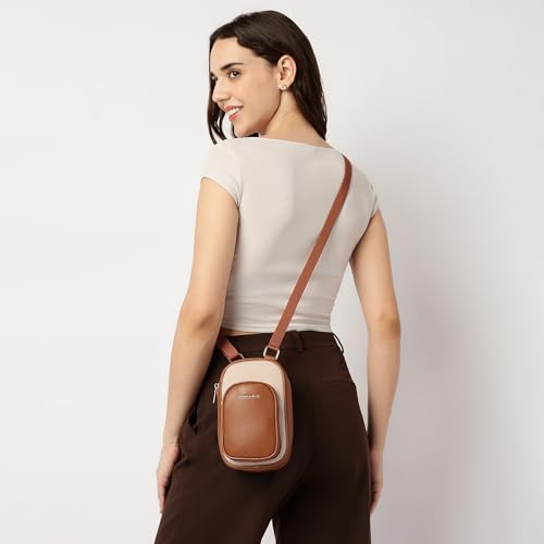 Fastrack Sherpa-Accent Colorblock Sling Bag for Women | Faux Leather Crossbody with Zipper Closure, Adjustable Strap and Gold Hardware | Compact Everyday Bag for Casual, Campus and Travel Looks