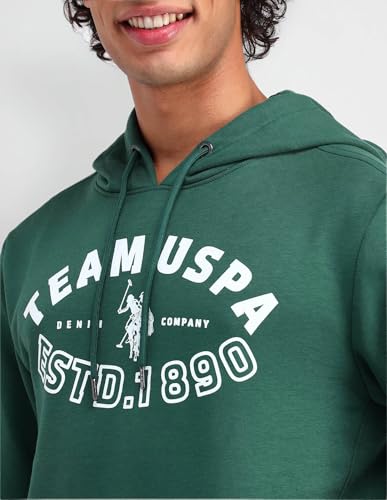 U.S. POLO ASSN. Mens Solid Full Sleeve Front Closed Hoddie Sweatshirts (UDSWSS0129_Dk. Green_S)