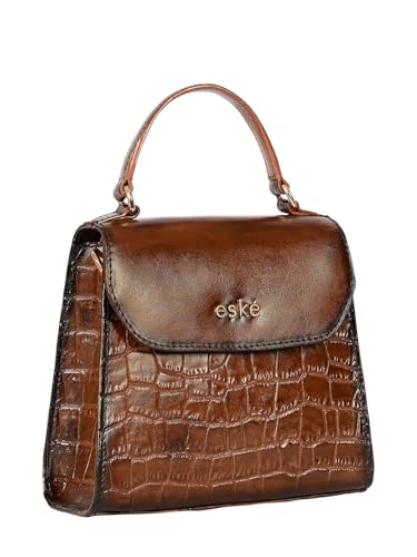 eske Noah Animal Print Genuine Leather Women Satchel (Tan Print)