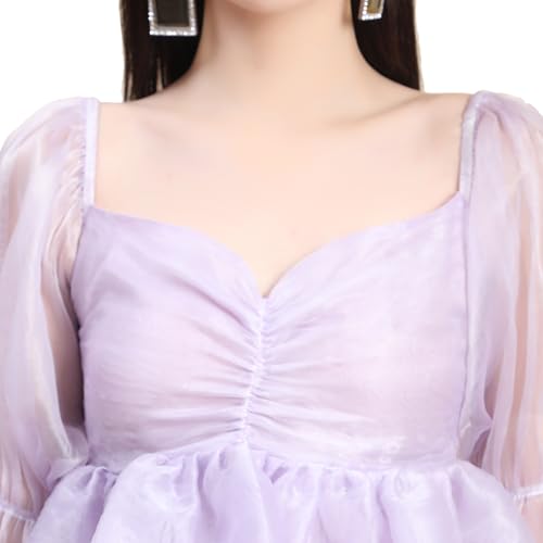 Laycra Silk Layered Mini Dress for Women – Flattering A-Line Design, Soft and Stretchy Fabric, Stylish Tiered Layers, Perfect for Casual Outings, Parties, and Special Occasions Medium Purple Color