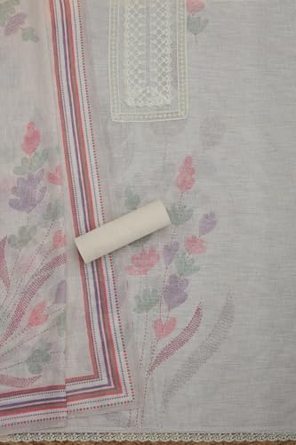 Soch Womens Beige Linen Floral Print Unstitched Dress Material With Pearl