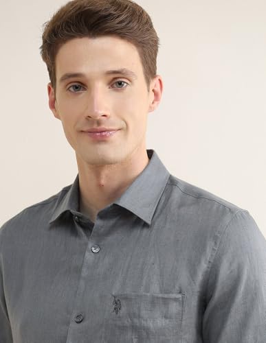 U.S.Polo Association Men's Solid Regular Fit Shirt (USSHTP1273H_Dark Grey_44)