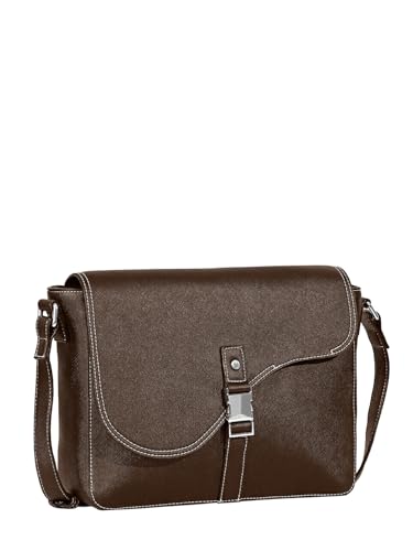 eske Benito Women's Crossbody Bag, 11 inch Padded Tablet Compartment, Saffiano Vegan Leather (Brown Saffiano)