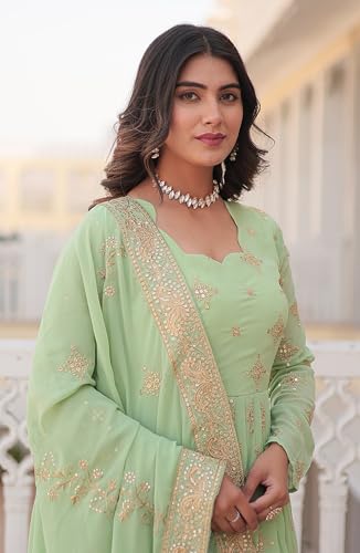 Fashion Basket Havy Georgette Embroidered Anarkali Dress for Women Green