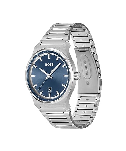 BOSS Candor Qtz Basic Calendar Blue Round Dial Men's Watch|Stainless Steel Material|Silver Color Band - 1514076