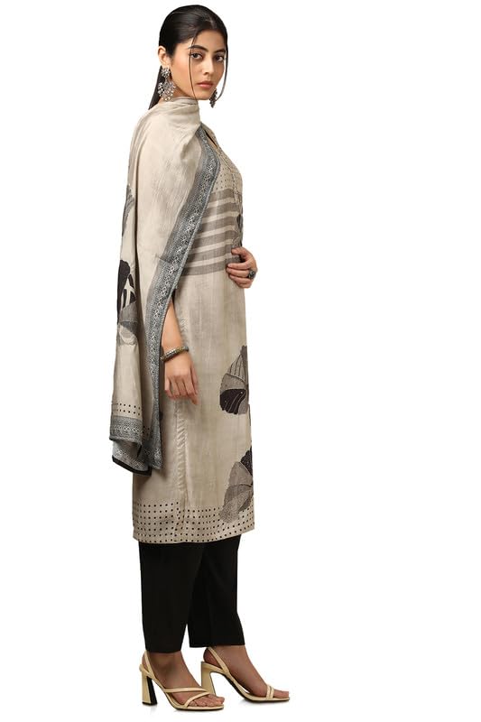 Soch Womens Beige Muslin Floral Print Suit Set with Cutdana