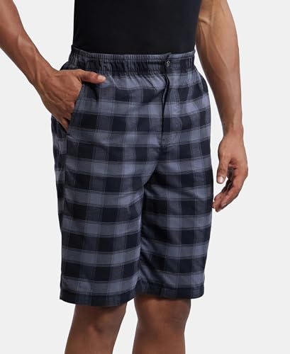 Jockey Men's Regular Fit Shorts (US88-01_Charcoal & Blue_L)