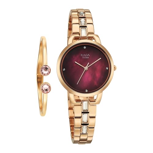 Titan Raga Glimmers Quartz Red Round Dial Women's Watch | Water Resistant Watch | Watches for Women Analog - 95327WM01F